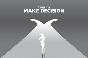 Poster - Silhouette of businesswomen running to crossroad. Concept of time to make decision in business direction