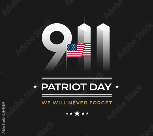 Fotomural Patriot Day 9/11 Memorial illustration with USA flag, 911 Patriot Day, black background
