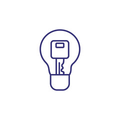 Poster - Main idea line icon. Key inside lightbulb. Creativity concept. Can be used for topics like innovation, business, idea for startup