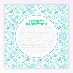 Wall Mural - security and protection concept with thin line icons: mobile security, fingerprint, badge, firewall,