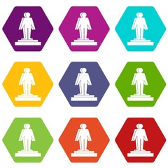 Poster - 3d model of a man icon set many color hexahedron isolated on white vector illustration