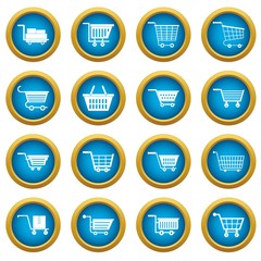 Poster - Shopping cart icons blue circle set isolated on white for digital marketing