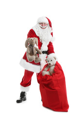 Canvas Print - Authentic Santa Claus with red bag full of gifts on white background