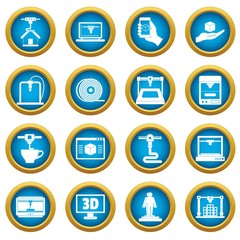 Poster - 3D Printing icons blue circle set isolated on white for digital marketing