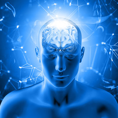3D  medical background with male figure with brain