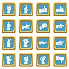 Poster - Hand gesture icons set in azur color isolated vector illustration for web and any design
