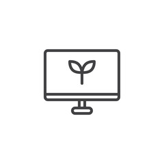 Computer monitor with plant leaves outline icon. linear style sign for mobile concept and web design. eco screen simple line vector icon. Symbol, logo illustration. Pixel perfect vector graphics