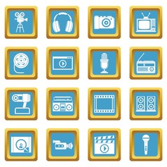 Poster - Audio and video icons set in azur color isolated vector illustration for web and any design