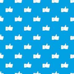 Poster - Thumb up gesture pattern repeat seamless in blue color for any design. Vector geometric illustration