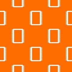 Poster - Computer electronic circuit board pattern repeat seamless in orange color for any design. Vector geometric illustration