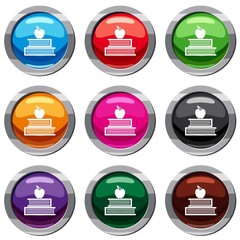 Poster - Books and apple set icon isolated on white. 9 icon collection vector illustration