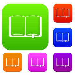 Poster - Open book with bookmark set icon in different colors isolated vector illustration. Premium collection