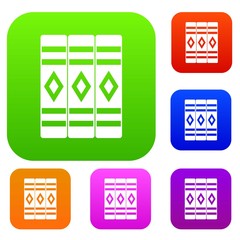Poster - Three literary books set icon in different colors isolated vector illustration. Premium collection