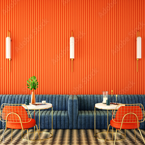 Cafe Interior Design About Complementary Color Concept 3d