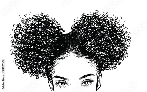 Curly Beauty Girl Illustration Isolated On Clear Background
