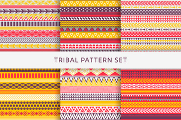 Wall Mural - Ethnic boho tribal indian seamless patterns set. Colorful pattern for textile design. Vector illustration. 