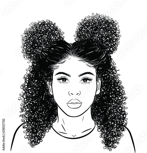 Curly Beauty Girl Illustration Isolated On Clear Background