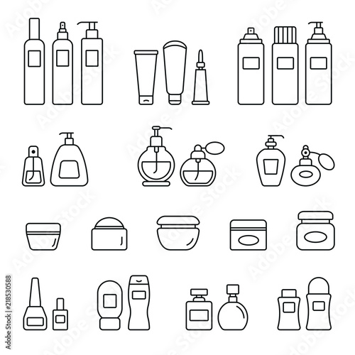 Fotografía Cosmetic bottles related icons: thin vector icon set, black and white kit