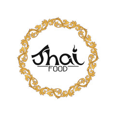 Wall Mural - Logo for Thai food, restaurantwith traditional thai ornament, pa