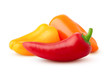 © grey - Three mini sweet peppers, red, yellow, orange, isolated on a white background, clipping path