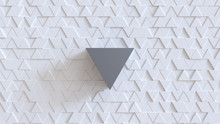 Triangular Geometric Background. Abstract Structure Of Lots Of Different Height Triangles And One Big Dark Triangle In Center. Creative Grid Surface. Top View. Block Elements Pattern. 3d Rendering