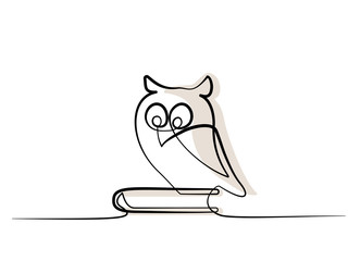 Wall Mural - Continuous one line drawing. School wise Owl sitting on book. Vector illustration