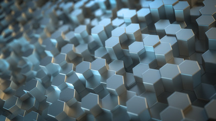 Poster - abstract hexagonal geometric background. structure of lots metal hexagons. shiny honeycomb pattern. 