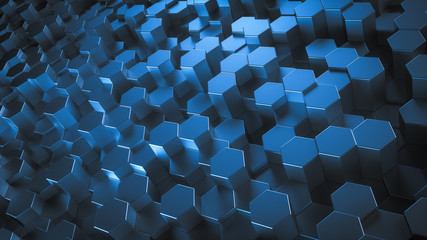 Poster - abstract hexagonal geometric background. structure of lots metal hexagons. shiny honeycomb pattern. 