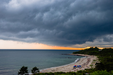 Canvas Print - Thunderheads in August over the ocean off Fishers Island in Long Island Sound at dusk