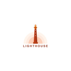 Poster - the lighthouse logo design, the lighthouse's red tower with the background of the sunset