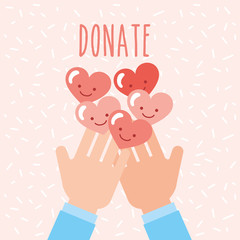 Canvas Print - hands with kawaii hearts love donate charity vector illustration