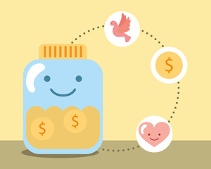 Wall Mural - kawaii jar glass coins money love heart charity vector illustration