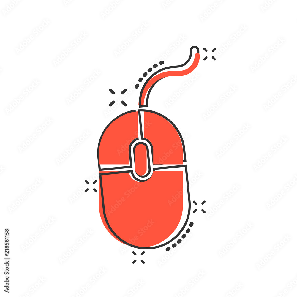 Vector cartoon computer mouse icon in comic style. Computer cursor sign ...