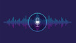Concept of voice recognition. Sound wave with imitation of voice, sound and microphone icon.