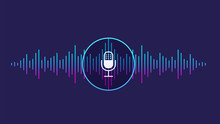 Concept Of Voice Recognition. Sound Wave With Imitation Of Voice, Sound And Microphone Icon.