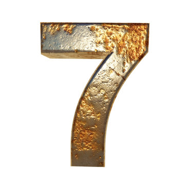 Rusted metal number. 3D Rendering