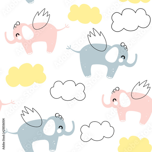 Photo Vector seamless pattern with flying elephant