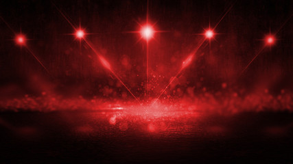 Background of an empty dark room. Empty walls, lights, smoke, glow, rays
