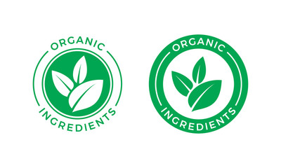organic ingredients green leaf vector label icon