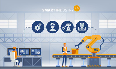 Poster - industry 4.0 smart factory concept. technology vector illustration