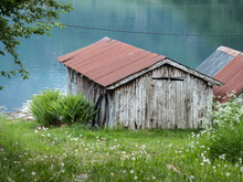 Old Boathouses By Norwegian Fjord
