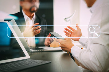 Aufkleber - Co working team meeting concept,businessman using smart phone and digital tablet and laptop computer in modern office