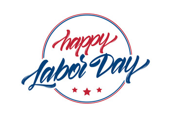 Wall Mural - vector illustration: hand drawn lettering composition of happy labor day with stars isolated on whit