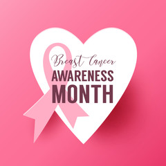 Pink vector background with paper heart frame and ribbon symbol