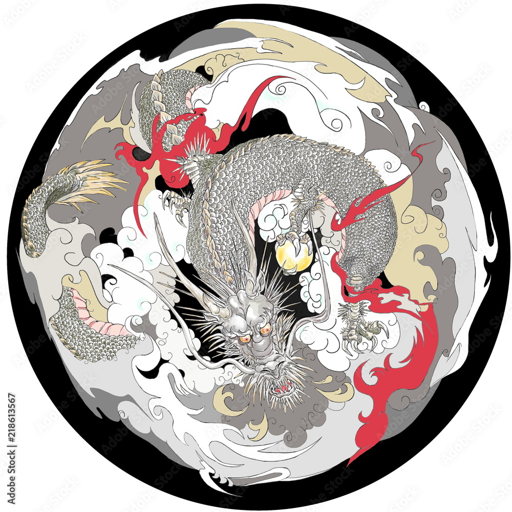ボールペンアート「雲龍」イラスト原画 ボールペンアート「雲龍