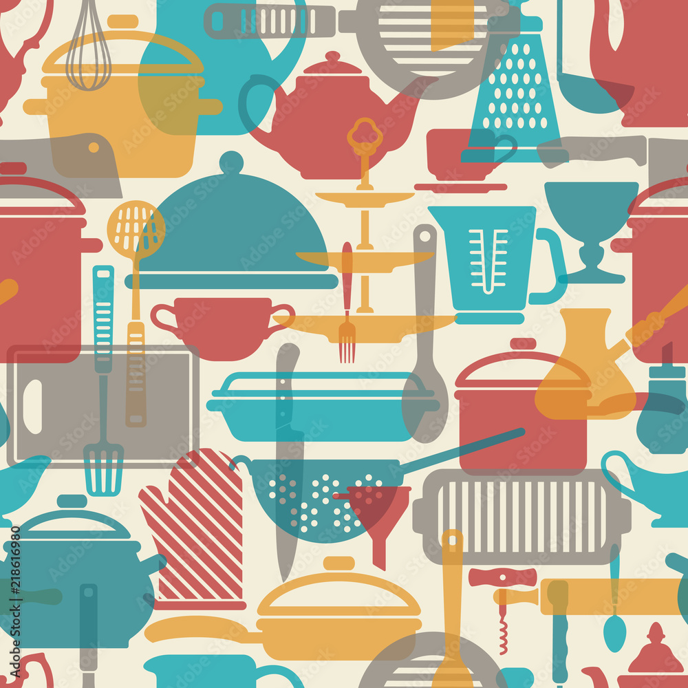 Seamless vector pattern. Kitchen background. Cooking utensils and kitchen  tools Stock Vector | Adobe Stock, image size:1000x1000