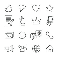 Social network related icons: thin vector icon set, black and white kit