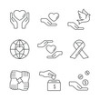 Support and care related icons: thin vector icon set, black and white kit