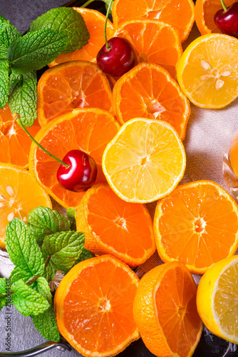 Fotografie, Obraz freshly squeezed orange juice with ice in glass