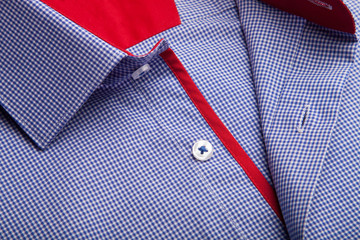 Piece of cotton shirt. Pure cotton fabric. Classic men's shirt collar detail 